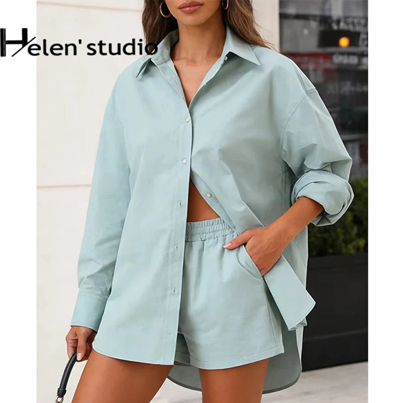 100% Cotton Loose Shirt Women Elegant Casual Turn-Down Collar Long Sleeve Blouse