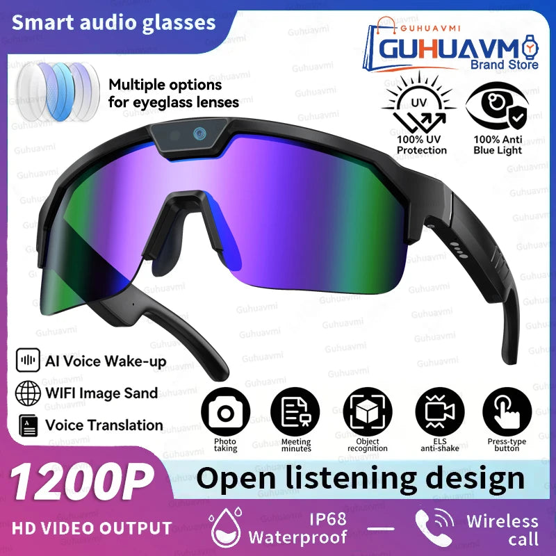 2026 New AI Smart Sports Glasses with 1200P Camera 4k Anti-Shake AI Voice Translator Bluetooth Call Dual Mic Audio Sunglasses