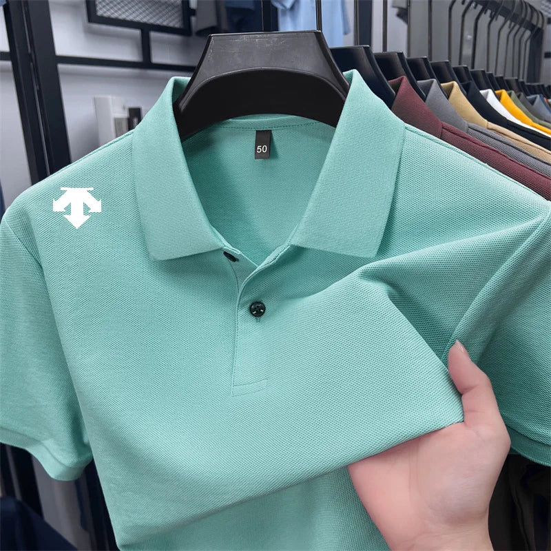 cotton100% men's summer luxury brand polo shirt lapel geometric printing short sleeves t-shirt outdoor leisure men clothing tops