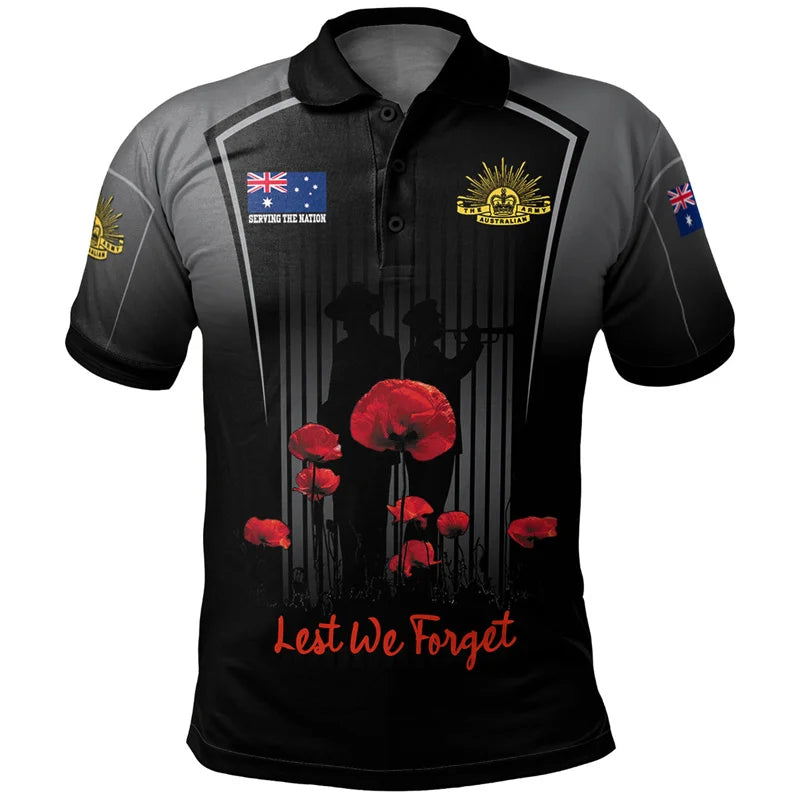 Lest We Forget Anzac Day Polo Shirt Men Clothes Street Short Sleeve Lapel Golf Shirts April 25 2025 Summer Fashion Button Top