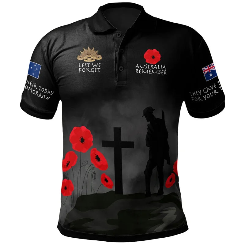 Lest We Forget Anzac Day Polo Shirt Men Clothes Street Short Sleeve Lapel Golf Shirts April 25 2025 Summer Fashion Button Top