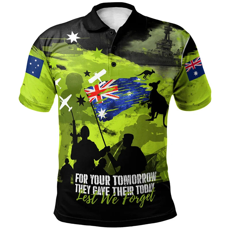 Lest We Forget Anzac Day Polo Shirt Men Clothes Street Short Sleeve Lapel Golf Shirts April 25 2025 Summer Fashion Button Top