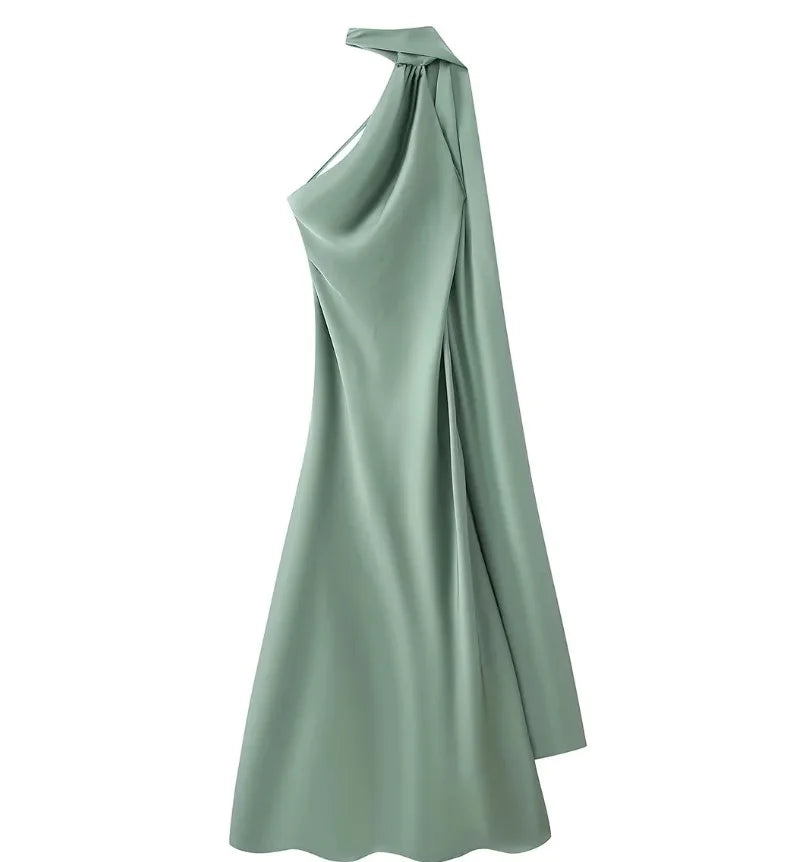 Satin Ribbon Halter Long Dresses Women's Backless Casual Maxi Dress Evening Wedding Guest White Blue Green Summer Graduation New