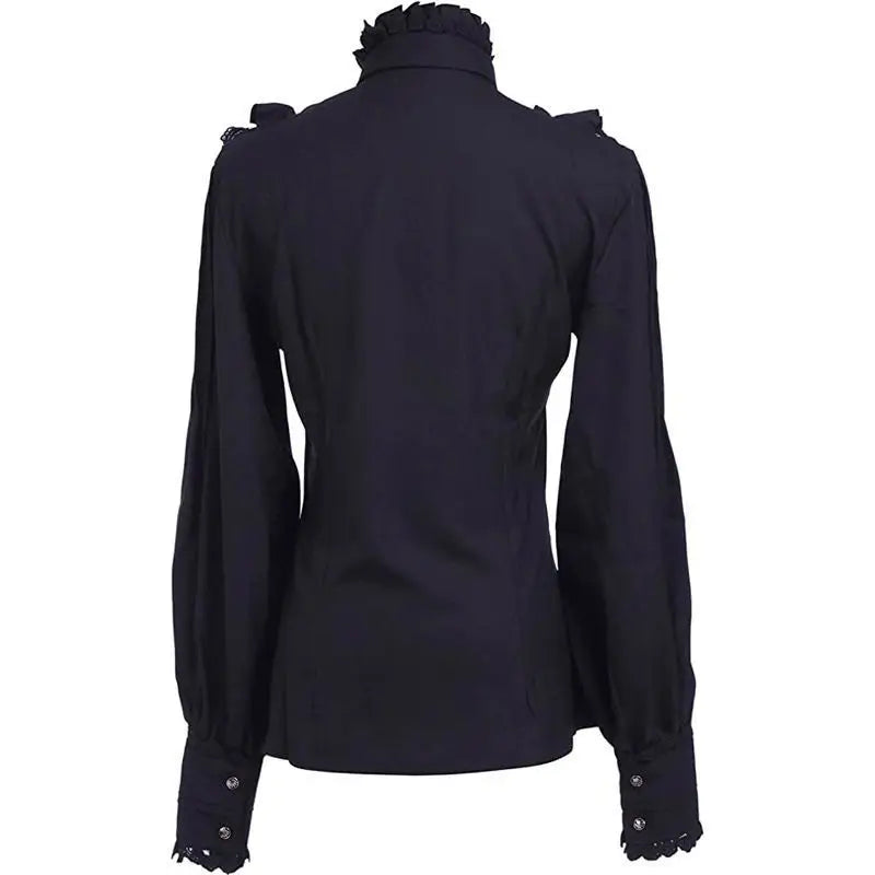 Women's Vintage Ruffle Collar Shirt 2026 Spring New Arrival High Neck Lace Trim Button Down Shirt Elegant Gothic Blouse Tops