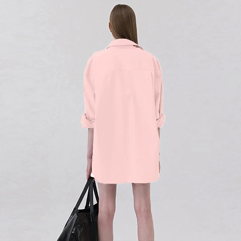 100% Cotton Loose Shirt Women Elegant Casual Turn-Down Collar Long Sleeve Blouse